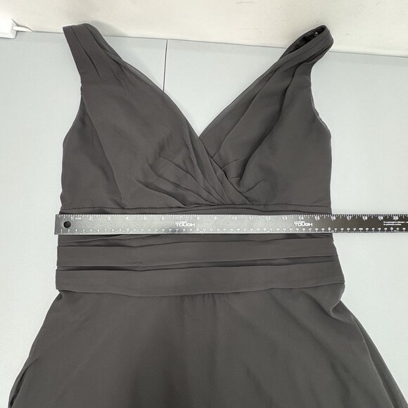 David’s Bridal Short Chiffon Tank Dress Faux Wrap Sash Cocktail Black Womens 12 - Picture 9 of 9